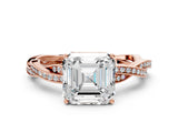 Rose gold Asscher Solitaire Twisted Pave Diamond Ring with Four-Prong Setting_12