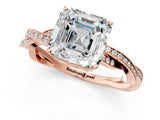 Rose gold Asscher Solitaire Twisted Pave Diamond Ring with Four-Prong Setting_13