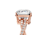 Rose gold Asscher Solitaire Twisted Pave Diamond Ring with Four-Prong Setting_17