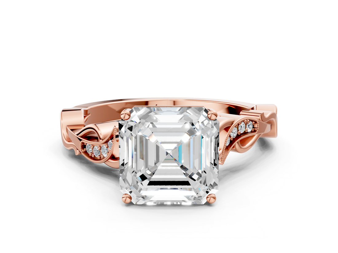 Rose gold Asscher Solitaire Vine Band with Milgrain Prong Setting_3