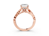 Rose gold Asscher Solitaire Vine Band with Milgrain Prong Setting_6