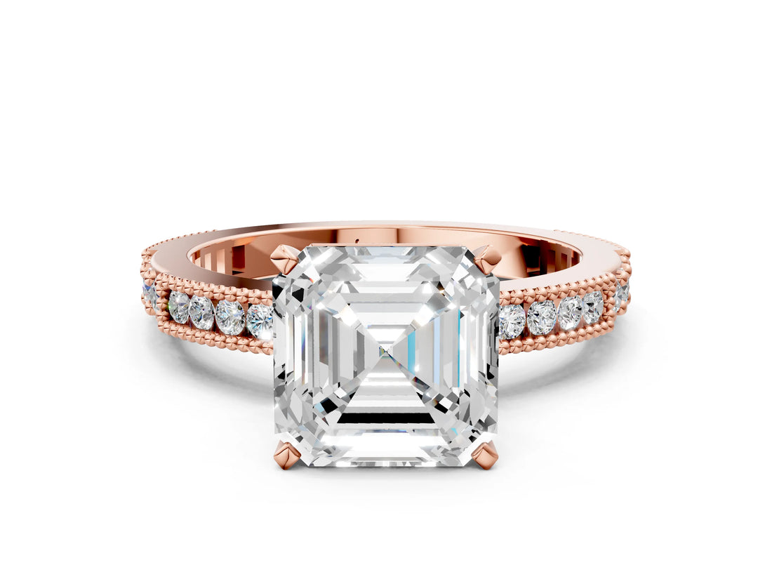 Rose gold Asscher Solitaire with Pavé Band and Four-Prong Setting_51