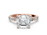 Rose gold Asscher Solitaire with Side Baguettes and Channel Set Band_7