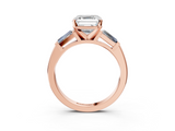 Rose gold Asscher Solitaire with Tapered Baguette Side Stones on a Classic Band with Four-Prong Setting_10