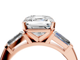 Rose gold Asscher Solitaire with Tapered Baguette Side Stones on a Classic Band with Four-Prong Setting_11