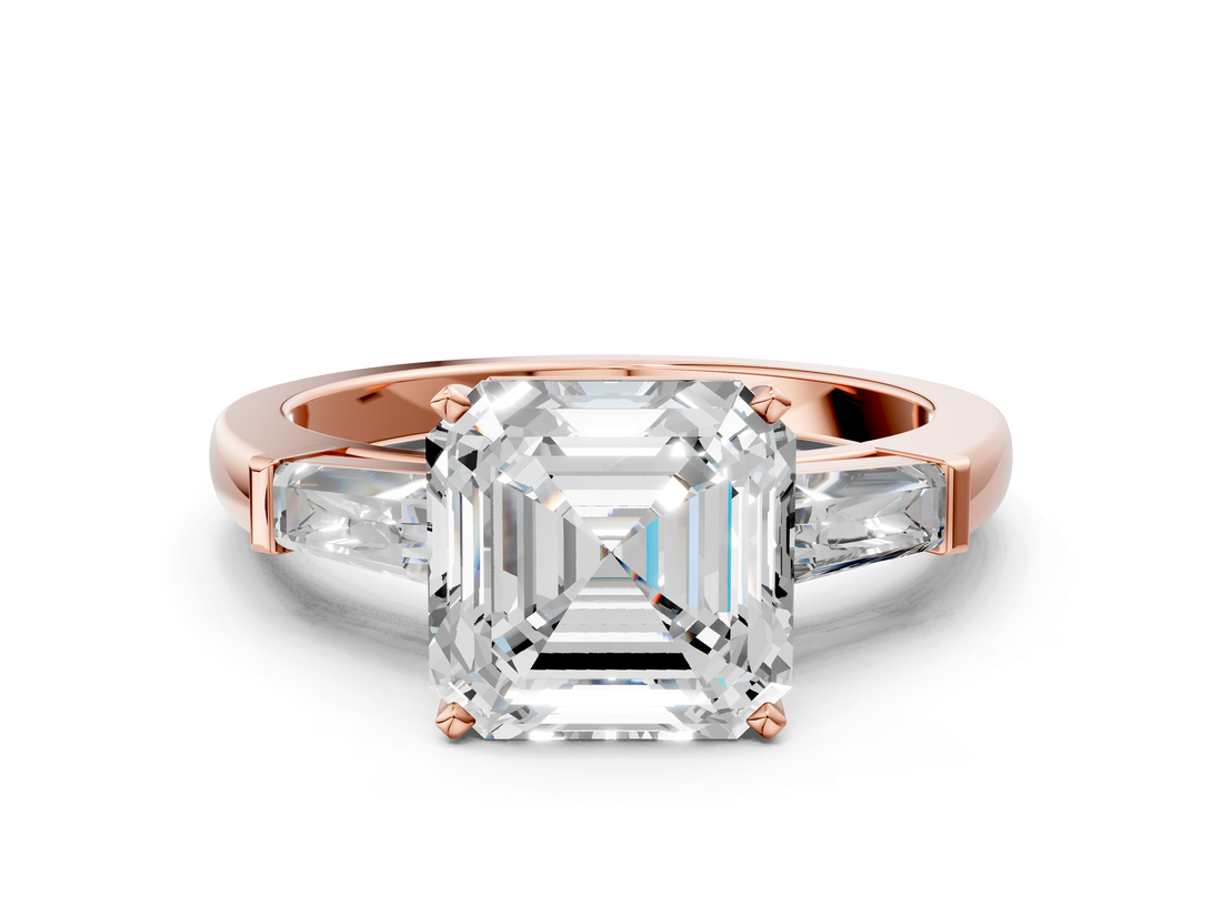 Rose gold Asscher Solitaire with Tapered Baguette Side Stones on a Classic Band with Four-Prong Setting_7