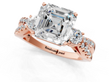 Rose gold Asscher Three-Stone Diamond Ring with Pavé Split Shank and Four-Prong Setting_25