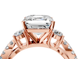 Rose gold Asscher Three-Stone Diamond Ring with Pavé Split Shank and Four-Prong Setting_28