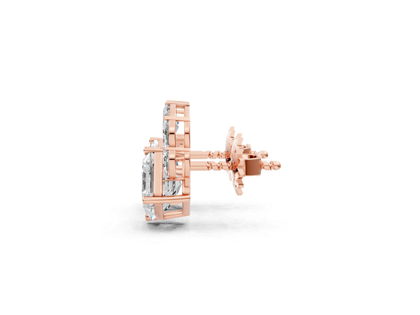 Rose gold Asscher and Marquise Diamond Cluster Stud Earrings