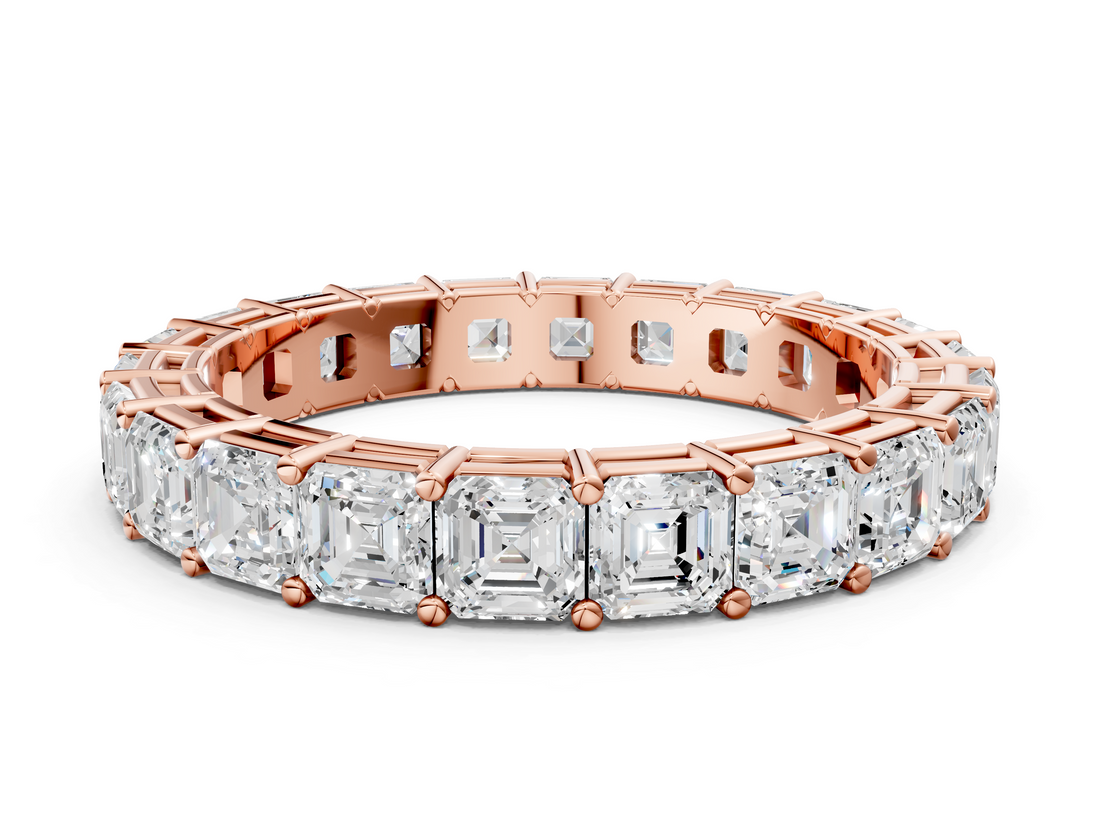 Rose gold Asscher cut diamond Eternity Band with Shared Prong Setting_17