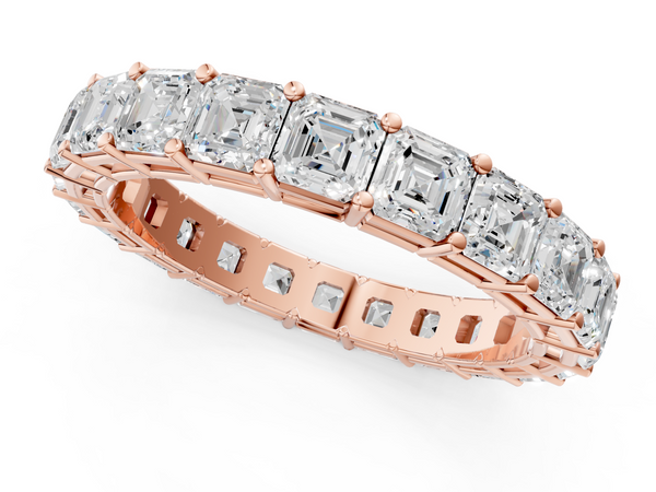 Rose gold Asscher cut diamond Eternity Band with Shared Prong Setting