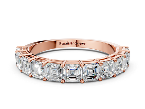 Rose gold Asscher cut diamond Half Eternity Band with Shared Prong Setting_17