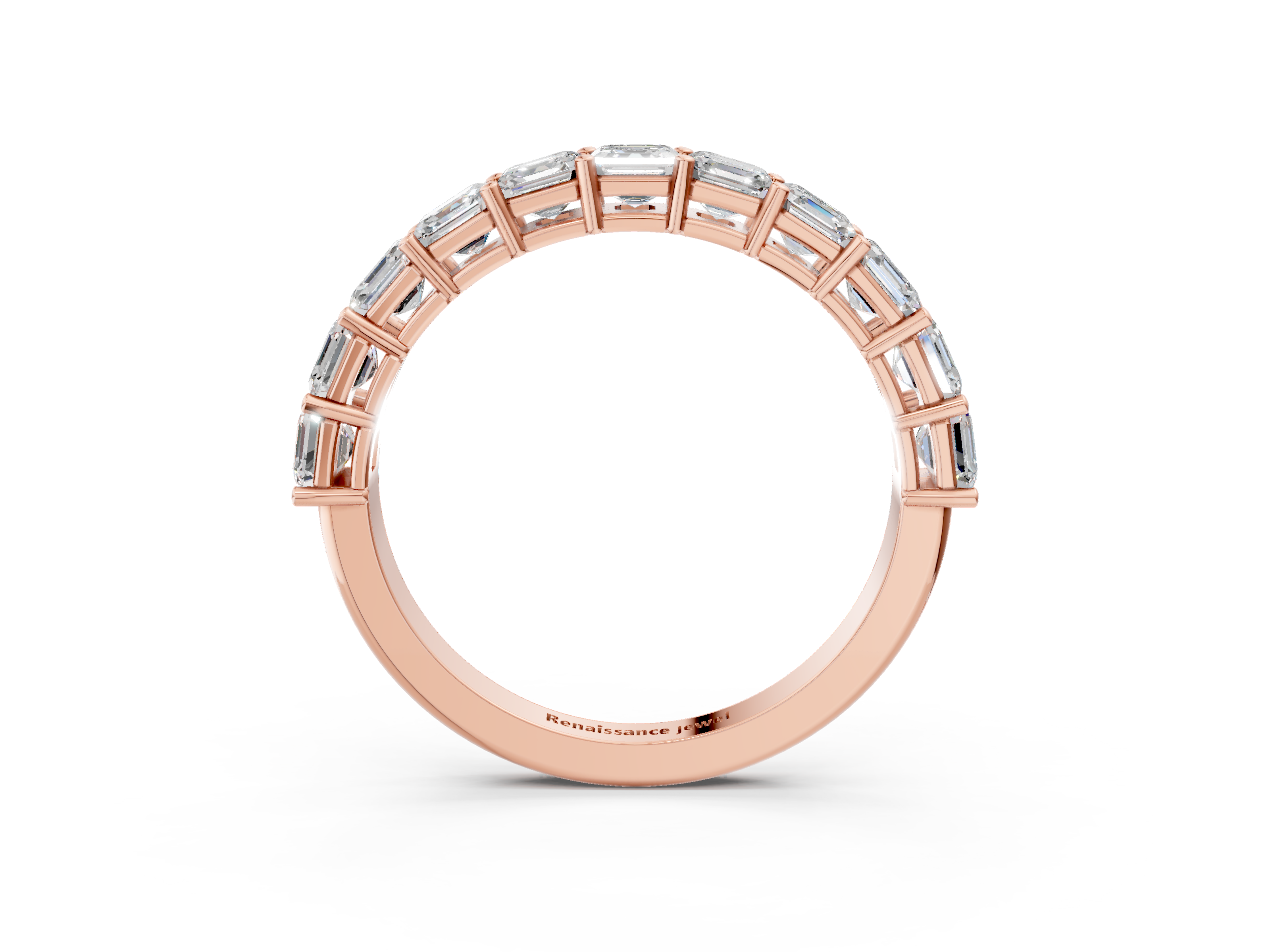 Rose gold Asscher cut diamond Half Eternity Band with Shared Prong Setting_20