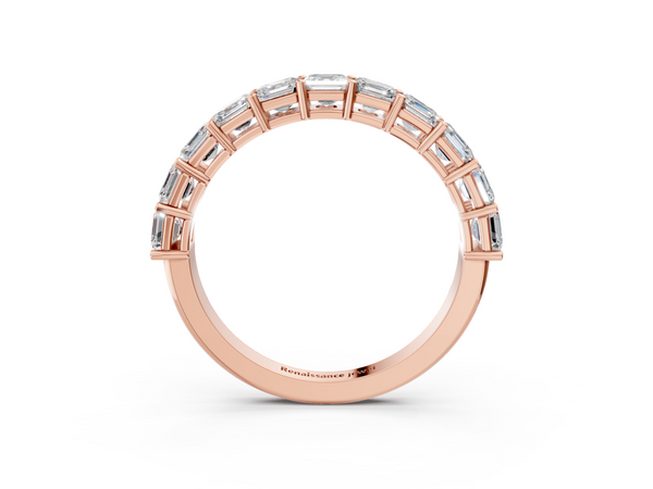 Rose gold Asscher cut diamond Half Eternity Band with Shared Prong Setting