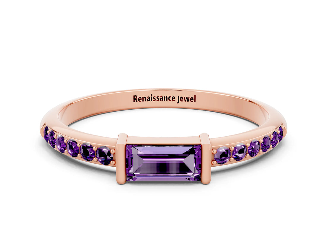 Rose gold Baguette Amethyst Pavé Band with Bar Setting_6