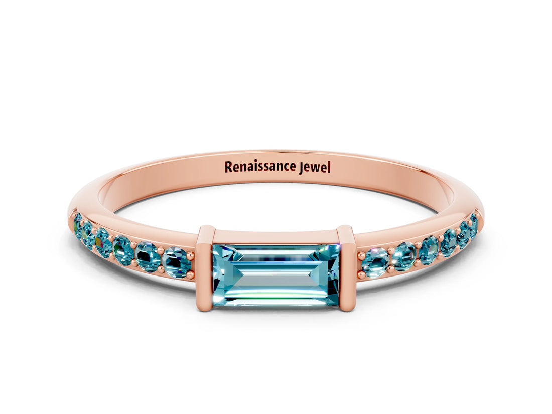 Rose gold Baguette Blue Topaz Pavé Band with Bar Setting_6
