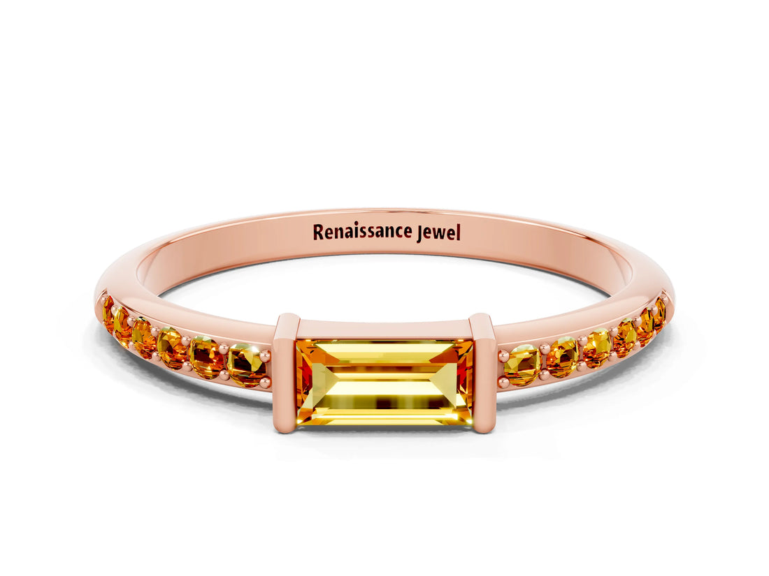 Rose gold Baguette Citrine Pavé Band with Bar Setting_6