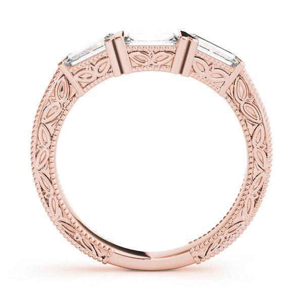 Rose gold Baguette Cut Channel Set Milgrain Band with V-Prong Setting 1