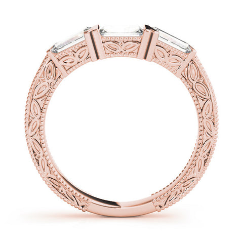 Rose gold Baguette Cut Channel Set Milgrain Band with V-Prong Setting 1