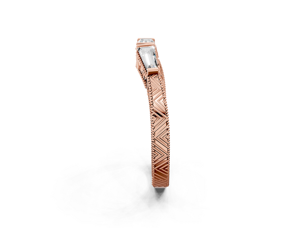 Rose gold Baguette Cut Channel Set Milgrain Band with V-Prong Setting