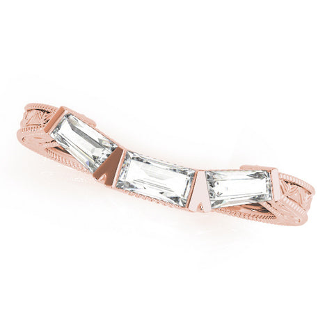 Rose gold Baguette Cut Channel Set Milgrain Band with V-Prong Setting