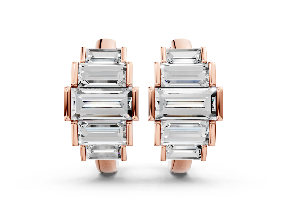 Rose gold Baguette Cut Diamond Graduated Channel Set Hoop Earrings
