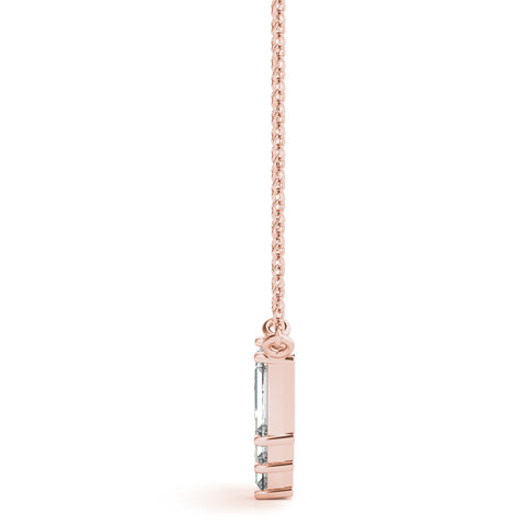 Rose gold Baguette Diamond Bar Pendant with Prong Setting 2