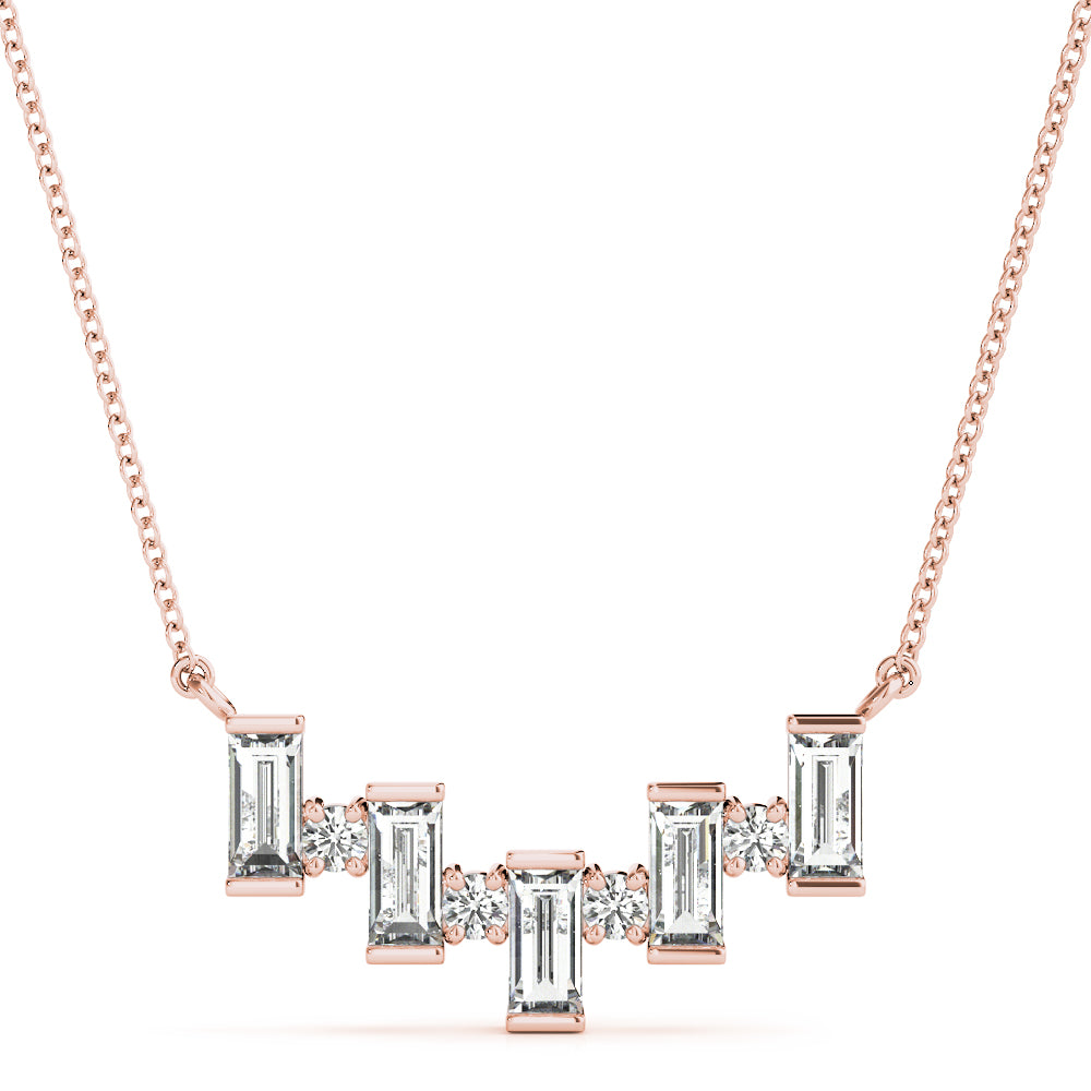 Rose gold Baguette Diamond Bar Pendant with Prong Setting