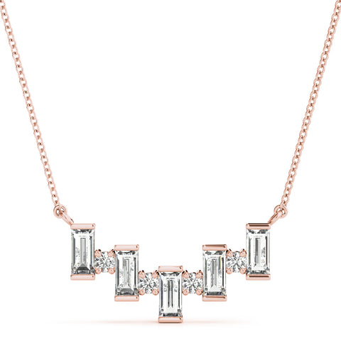 Rose gold Baguette Diamond Bar Pendant with Prong Setting
