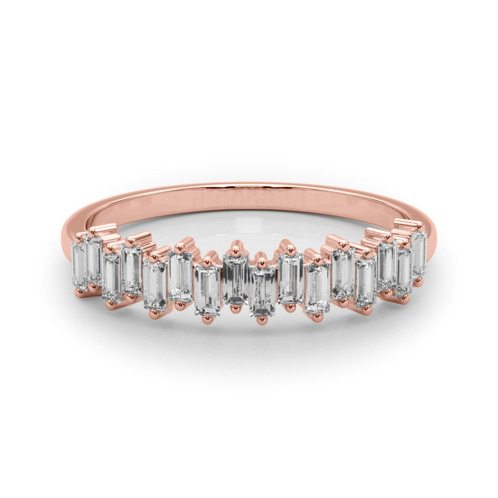 Rose gold Baguette Diamond Bar Set White Gold Band with Shared Prong Setting 1