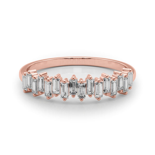 Rose gold Baguette Diamond Bar Set White Gold Band with Shared Prong Setting