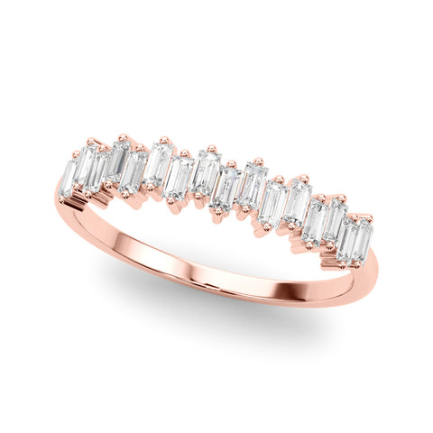 Rose gold Baguette Diamond Bar Set White Gold Band with Shared Prong Setting