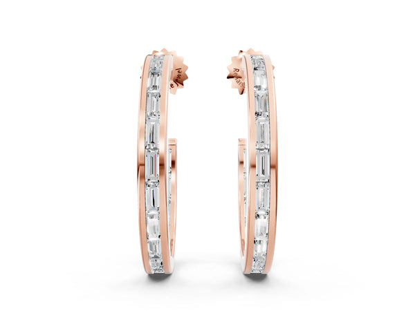 Rose gold Baguette Diamond Channel-Set Inside-Out Hoop Earrings