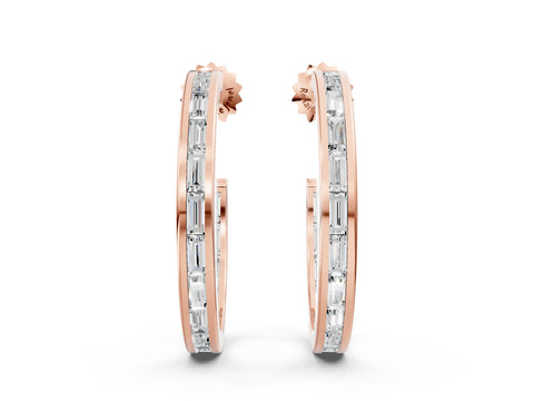 Rose gold Baguette Diamond Channel-Set Inside-Out Hoop Earrings