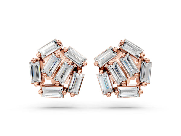 Rose gold Baguette Diamond Cluster Stud Earrings