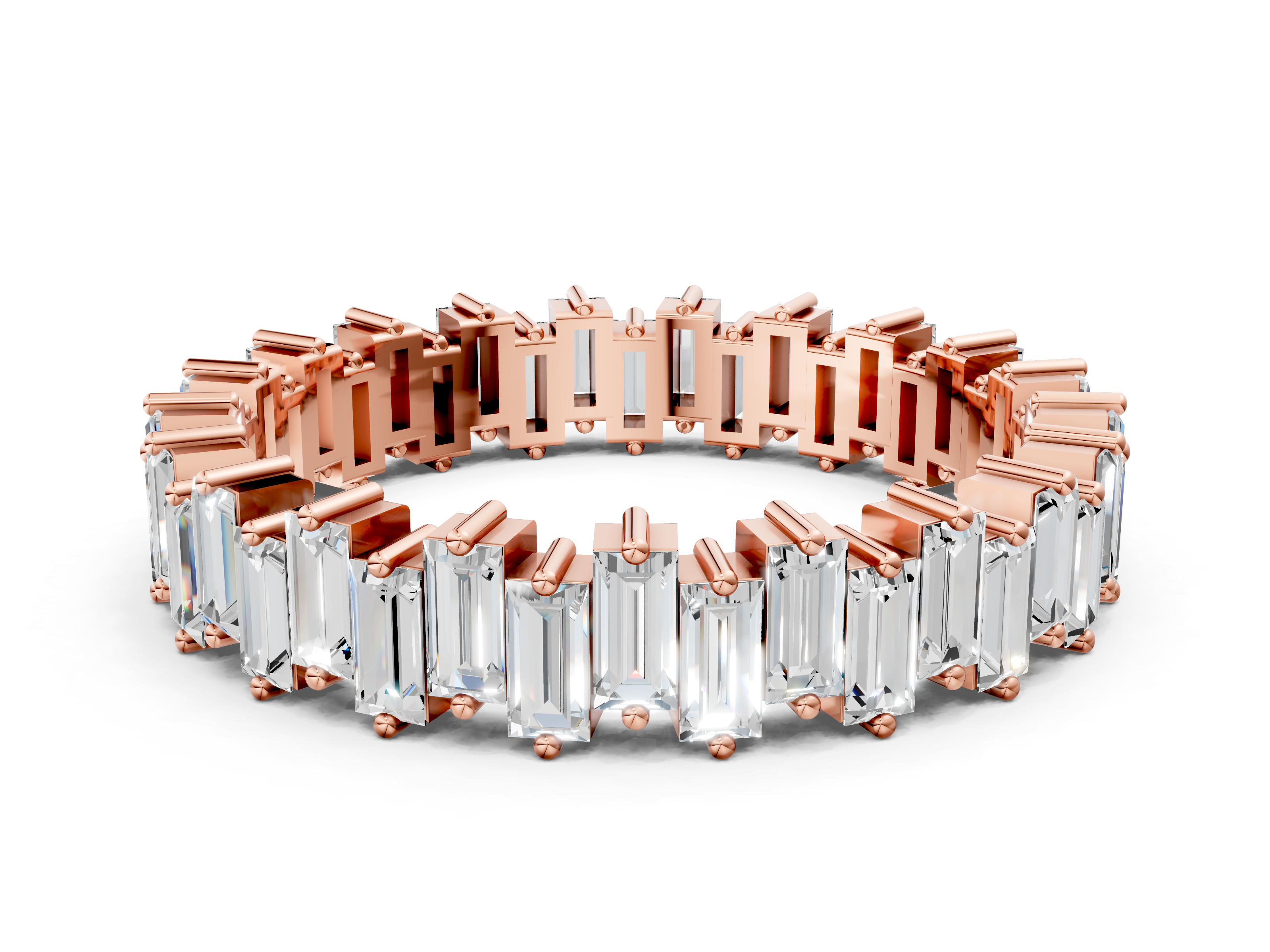 Rose gold Baguette Diamond Full Eternity Ring with Prong Setting_17