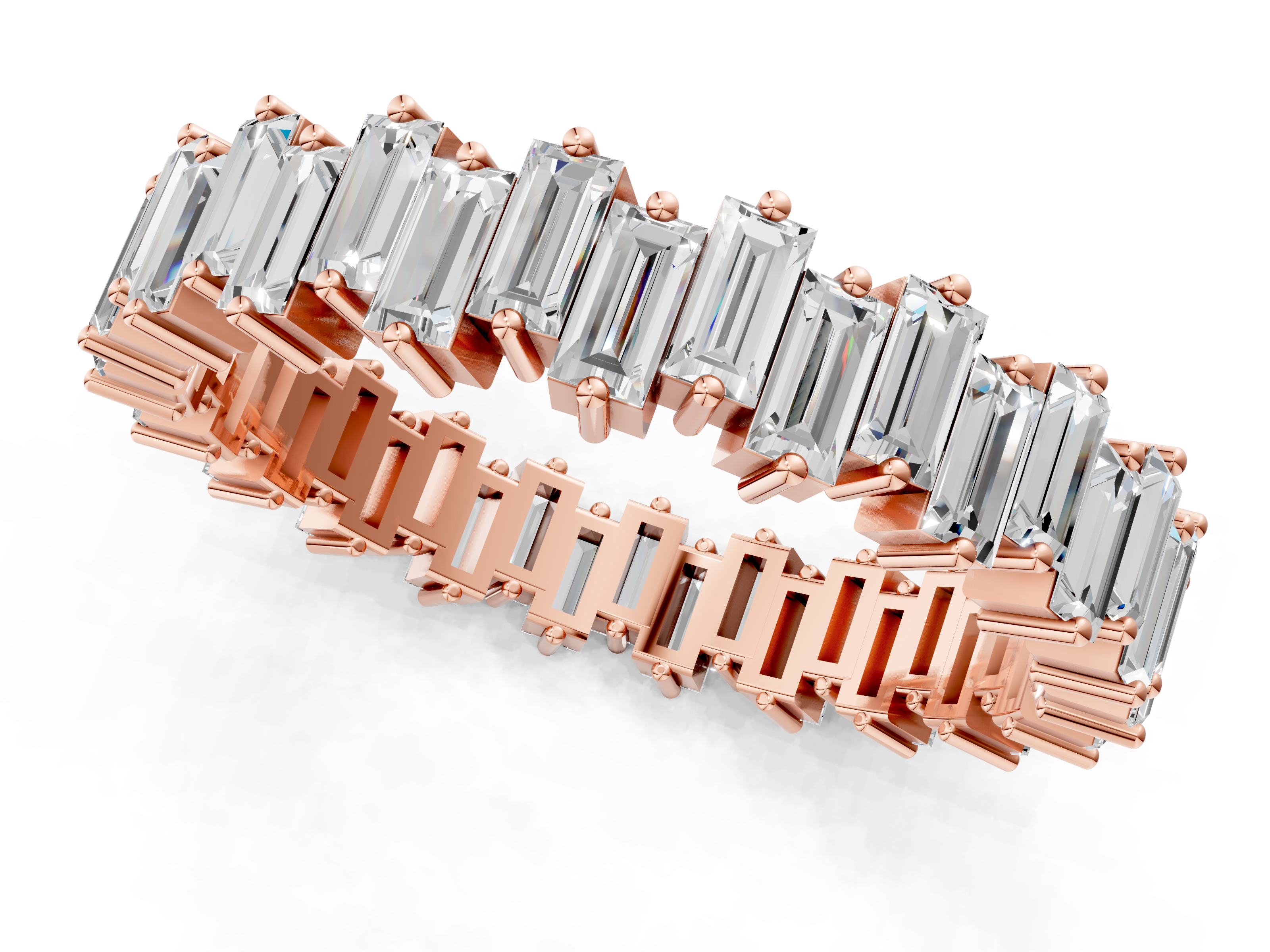 Rose gold Baguette Diamond Full Eternity Ring with Prong Setting_18