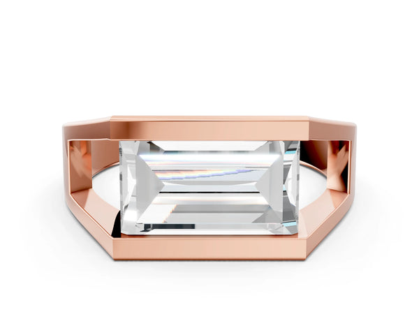 Rose Gold Baguette East-West Geometric Solitaire Engagement Ring Setting with Open Sides