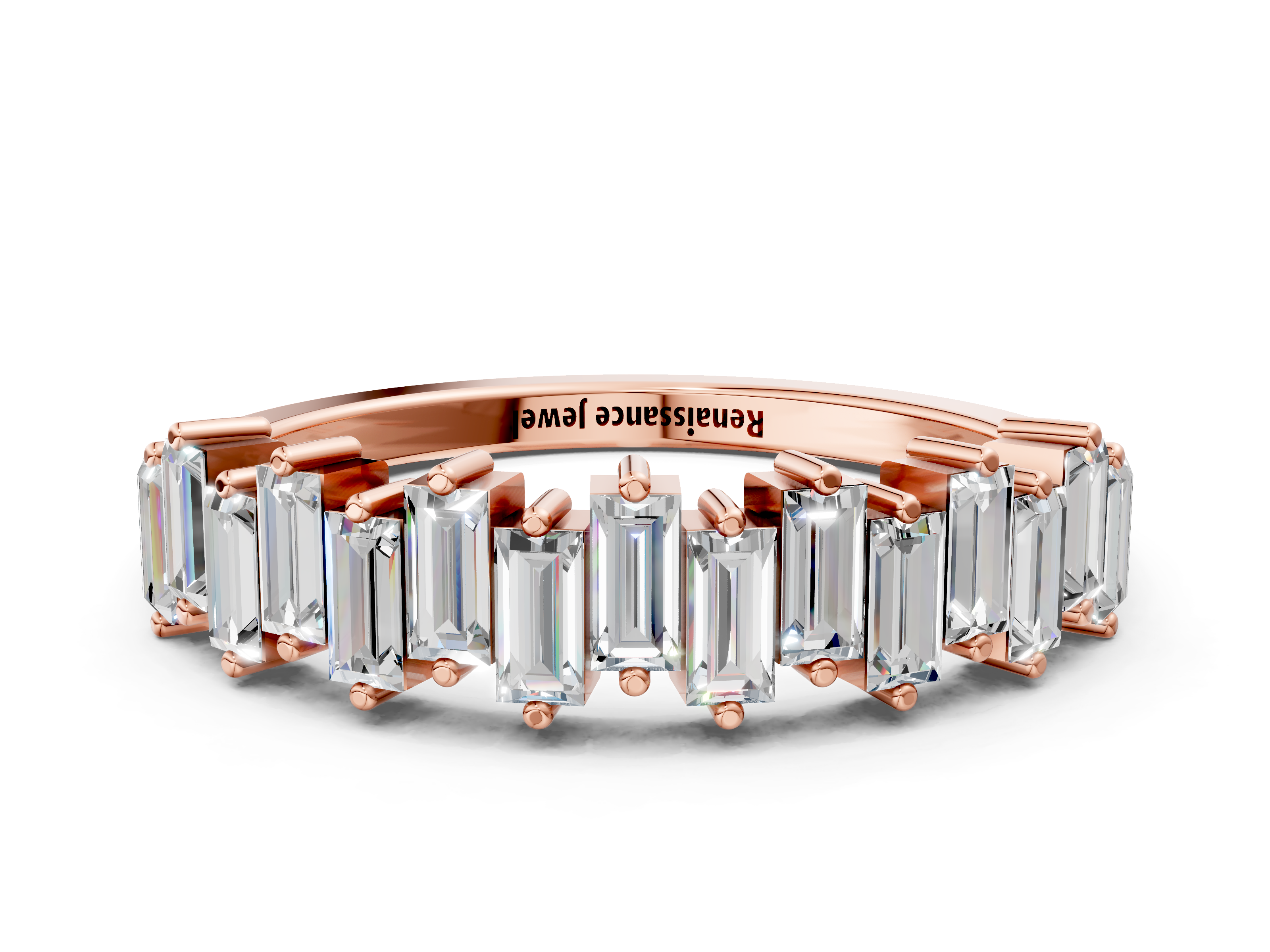 Rose gold Baguette Diamond Half Eternity Ring with Prong Setting_68