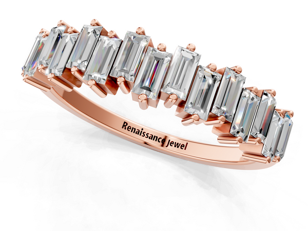 Rose gold Baguette Diamond Half Eternity Ring with Prong Setting