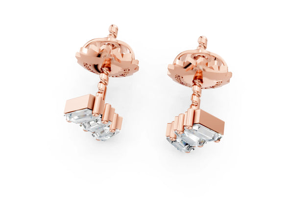 Rose gold Baguette Diamond Three-Stone Stud Earrings