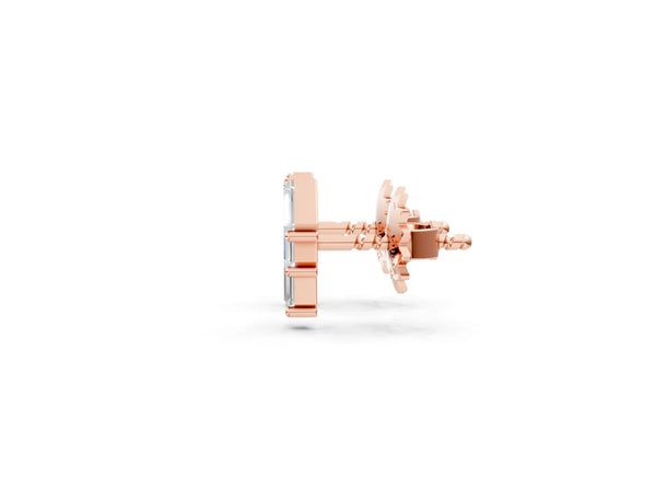 Rose gold Baguette Diamond Three-Stone Stud Earrings