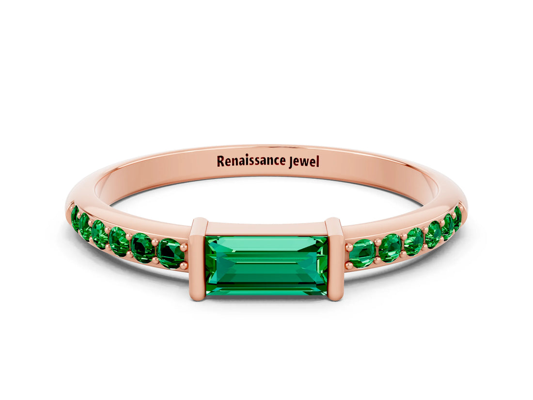 Rose gold Baguette Emerald Pavé Band with Bar Setting_6