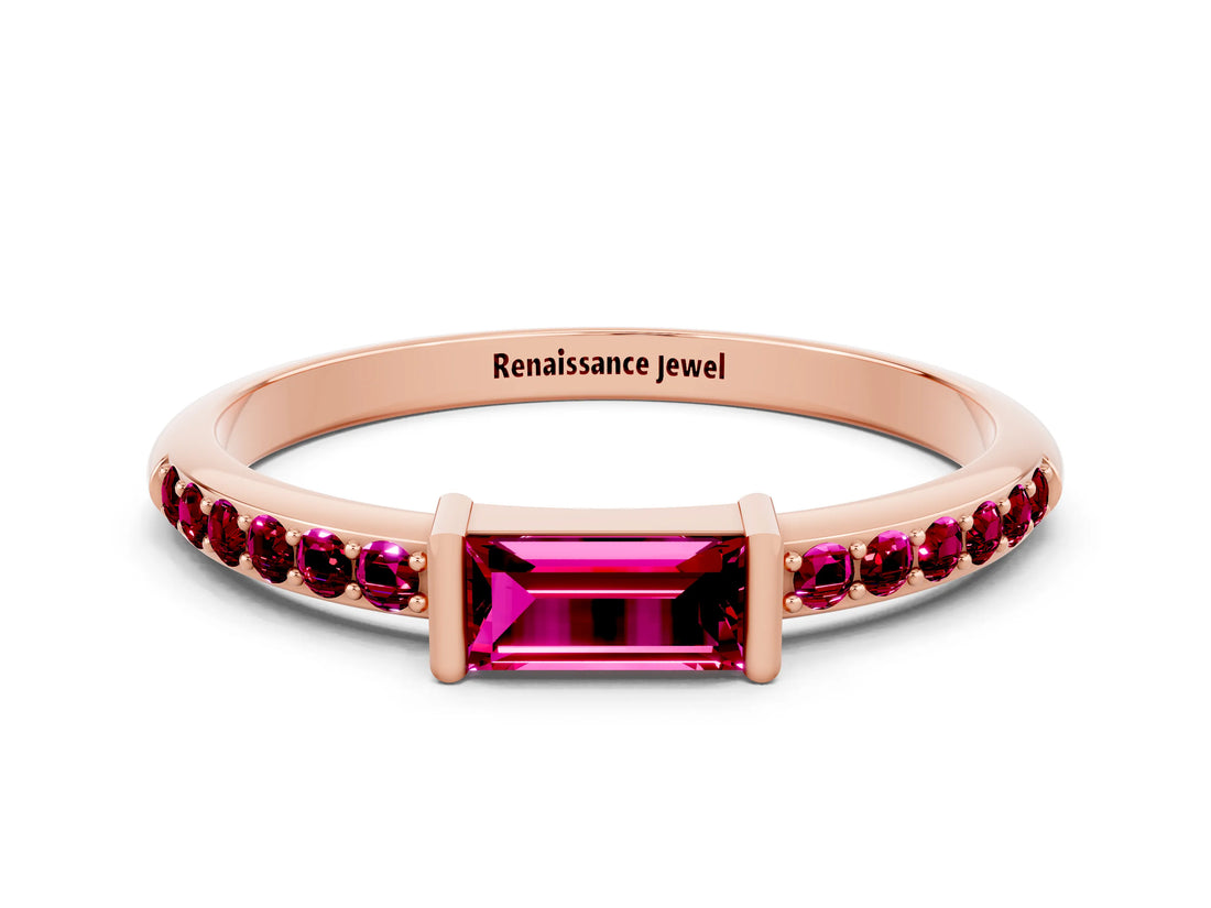 Rose gold Baguette Garnet Pavé Band with Bar Setting_6