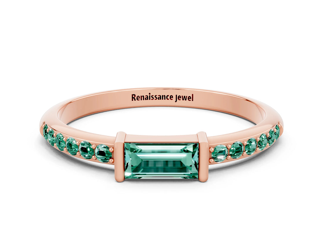 Rose gold Baguette Green Sapphire Pavé Band with Bar Setting_6