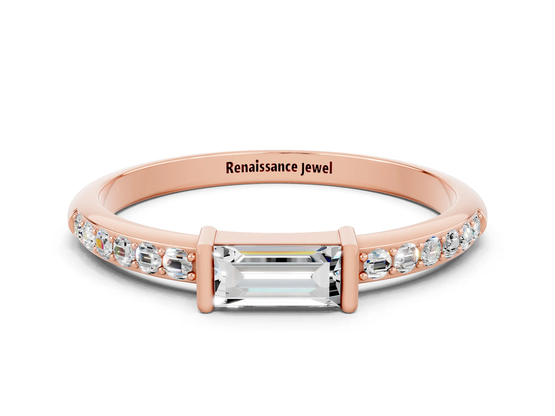Rose gold Baguette Moissanite Pavé Band with Bar Setting_6