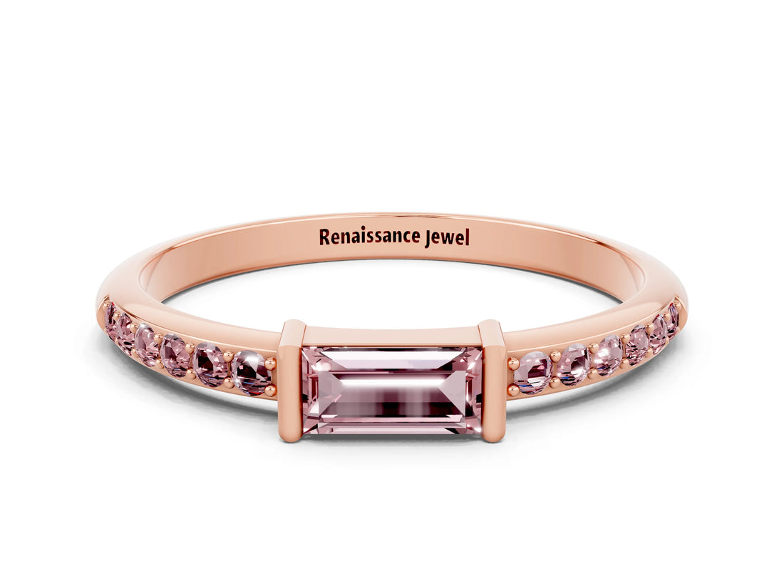 Rose gold Baguette Morganite Pavé Band with Bar Setting_6