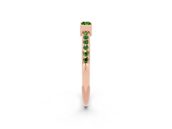 Rose Gold Baguette Peridot East-West Bar Set Pave Wedding Band