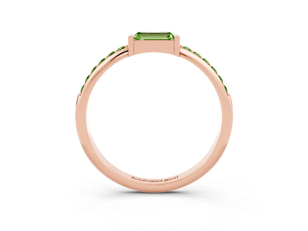 Rose Gold Baguette Peridot East-West Bar Set Pave Wedding Band