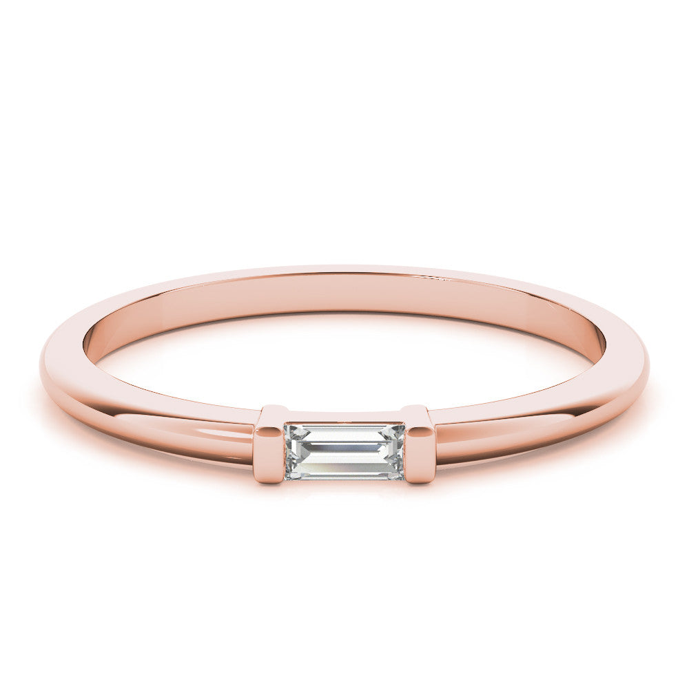 Rose gold Baguette Solitaire Bar-Set Minimalist Band 1